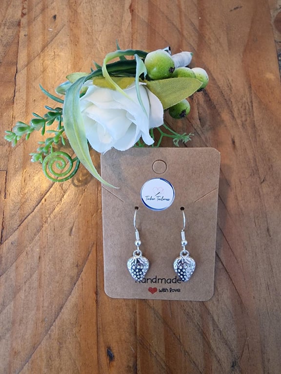 Silver Toned Strawberry Drop Earrings