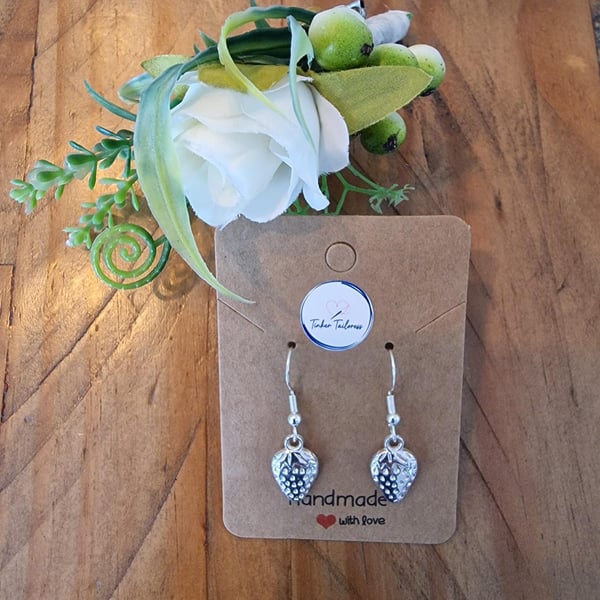 Silver Toned Strawberry Drop Earrings