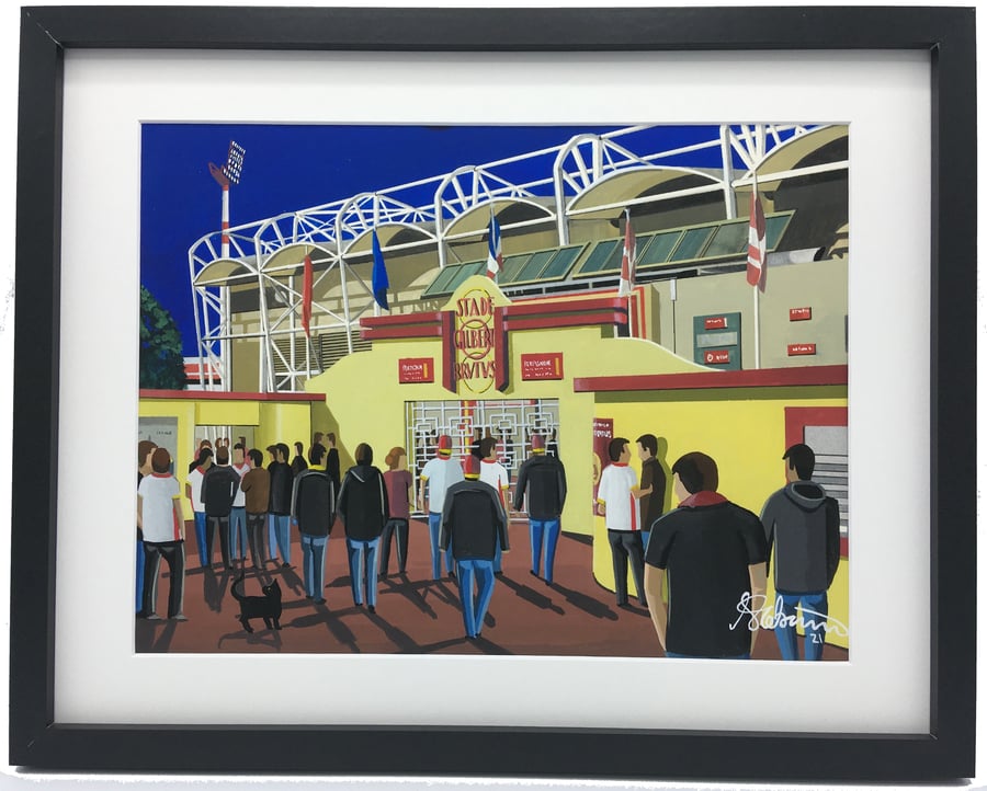 Catalans Dragons, Stade Gilbert Brutus, High Quality Framed Rugby Art Print.