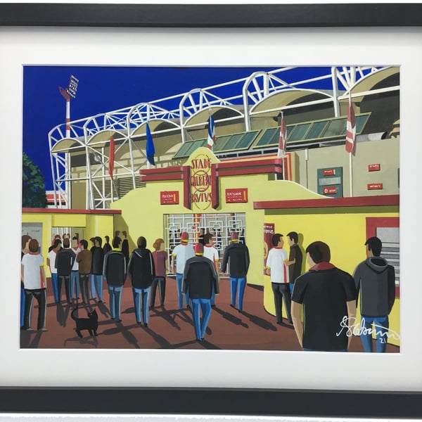 Catalans Dragons, Stade Gilbert Brutus, High Quality Framed Rugby Art Print.