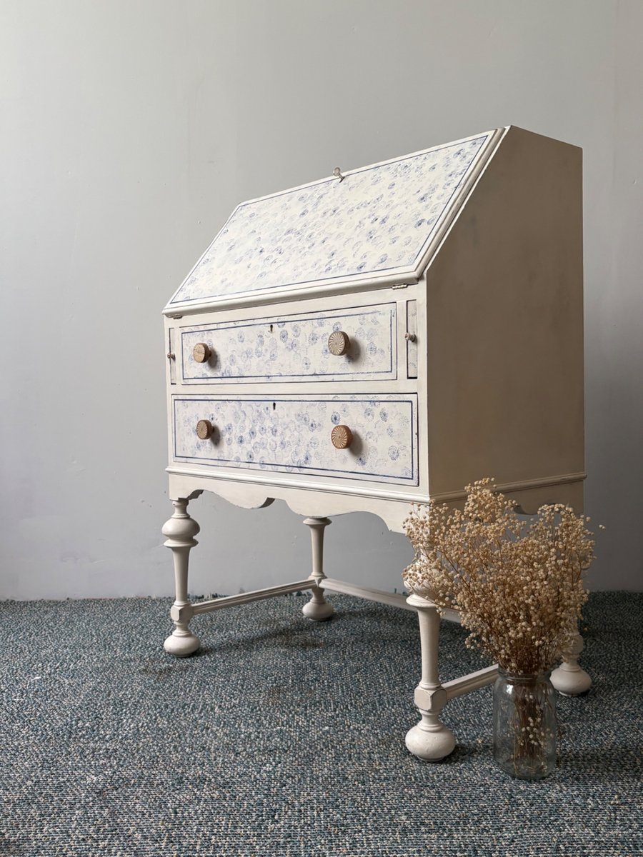 Vintage Wooden Bureau Desk – Hand Painted Floral Pattern – Small Writing Desk UK