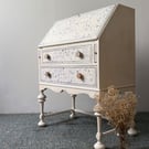 Vintage Wooden Bureau Desk – Hand Painted Floral Pattern – Small Writing Desk UK