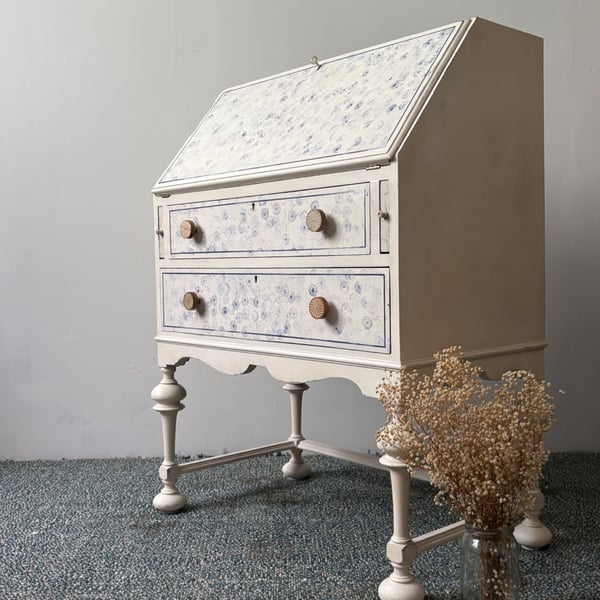 Vintage Wooden Bureau Desk – Hand Painted Floral Pattern – Small Writing Desk UK