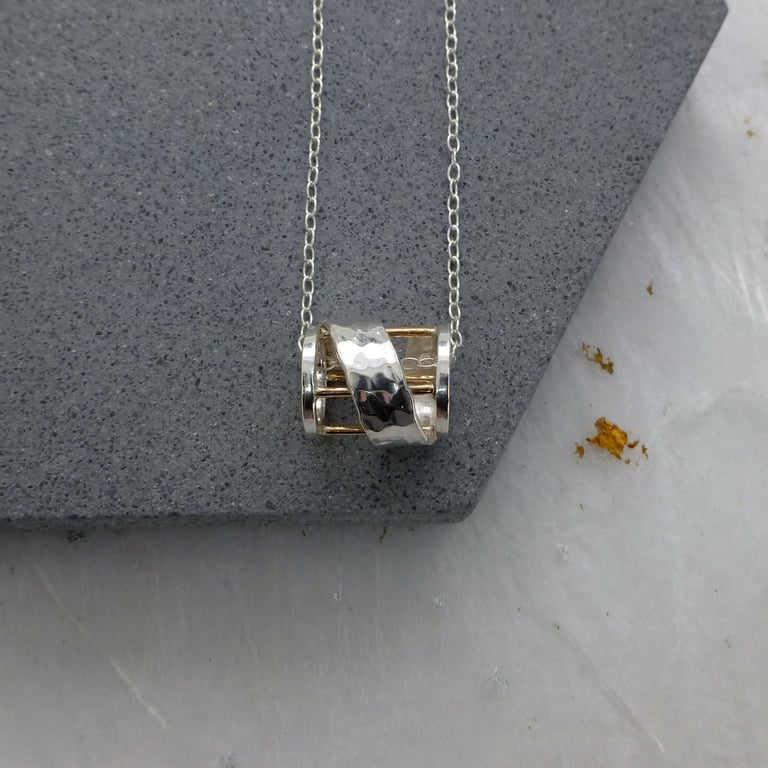 Recycled Sterling Silver And 14ct Filled Gold Barrel Pendant 