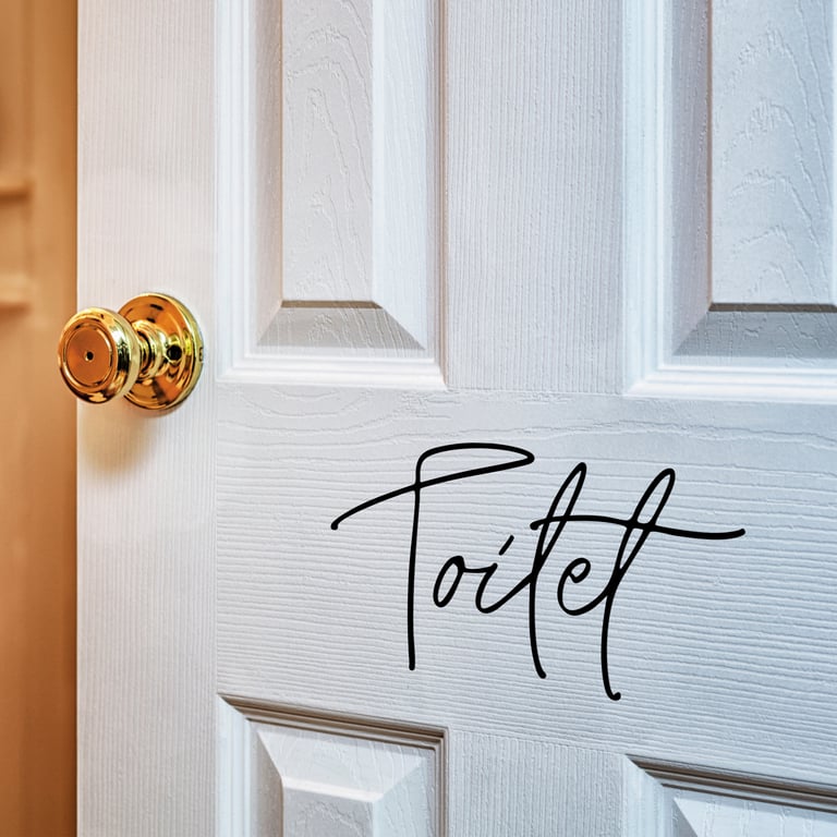 Toilet Sign - Handwritten Font Bathroom Sticker: Retro Restroom, Toilet, Decal