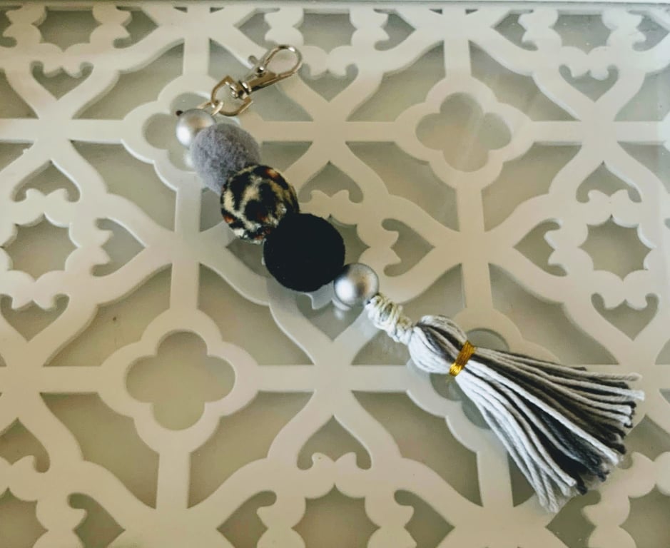 Pom Pom bag charm with tassel