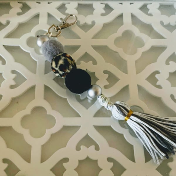 Pom Pom bag charm with tassel