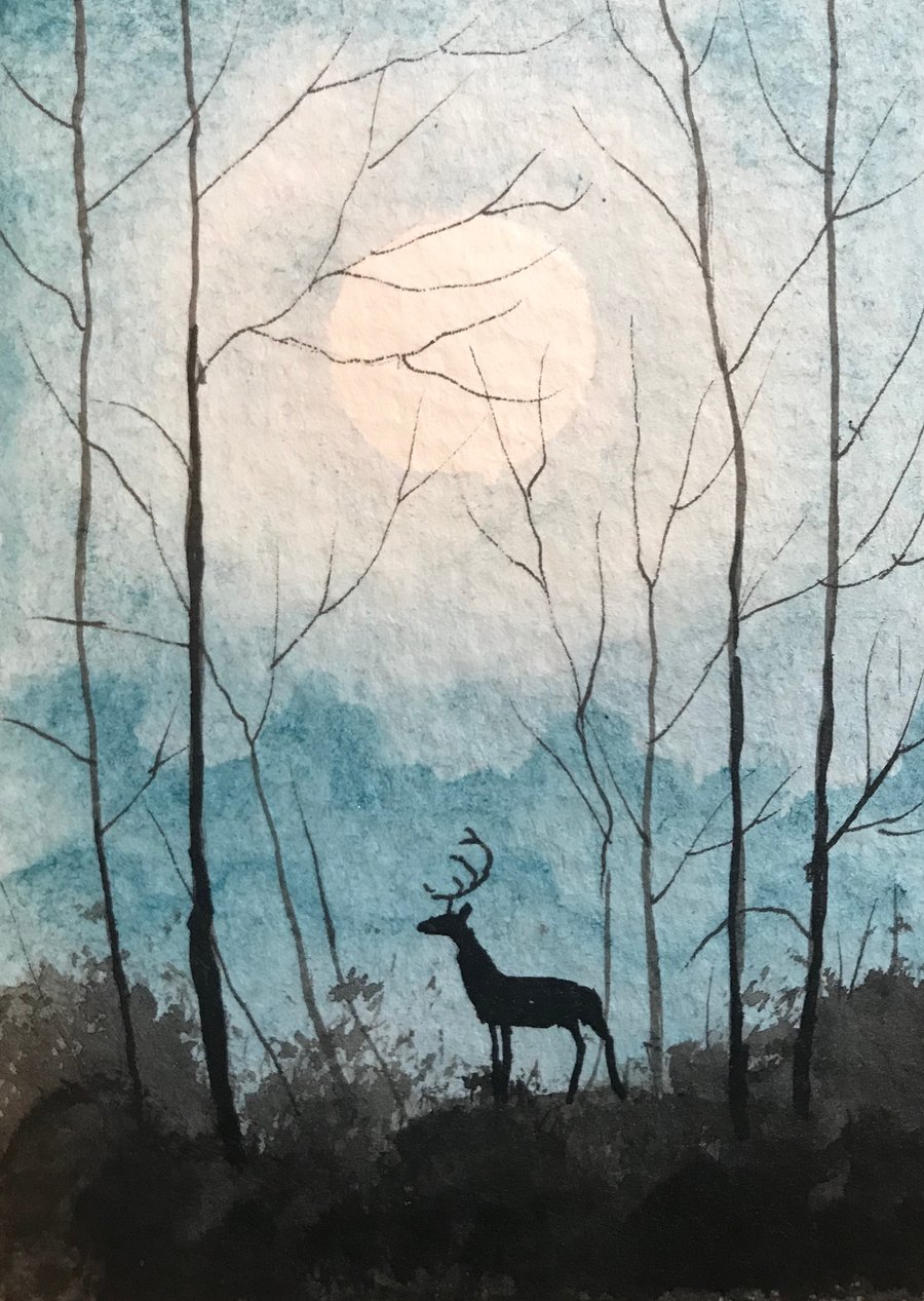 Original watercolour ’Deer ‘  by Stephen Allen