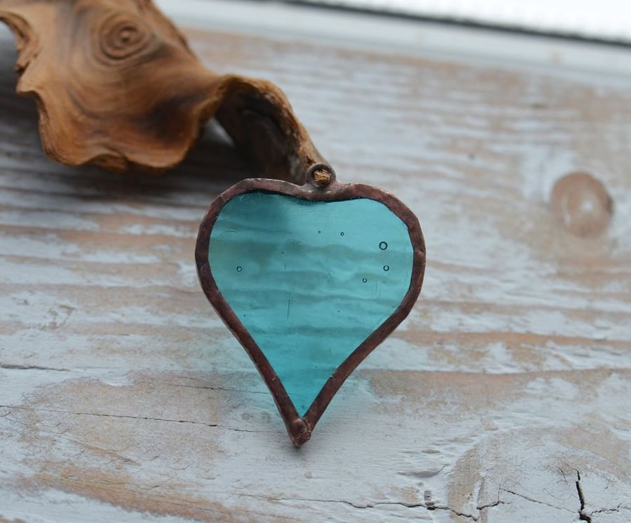 Handmade Stained Glass Turquoise Heart Pendant
