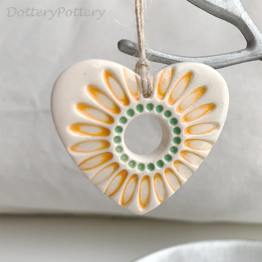 Small Ceramic heart decoration with orange daisy