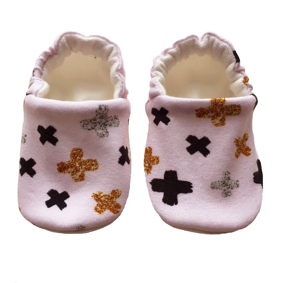 Glitter Crosses Shoes Organic Moccasins Kids Slippers Pram Shoes Gift Idea 0-9Y