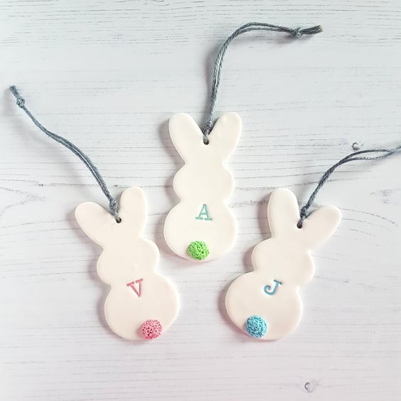 Personalised Initial bunny Easter hanging decoration OR magnet