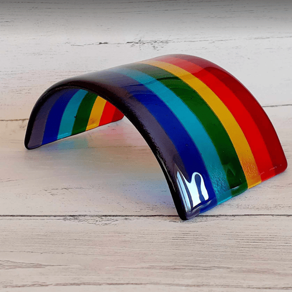 Fused glass rainbow bridge arch curve freestanding panel