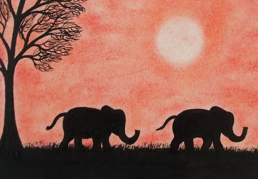 Elephant Card, Friend Art Card, Children Card Elephant, Blank Animal Card, Kids