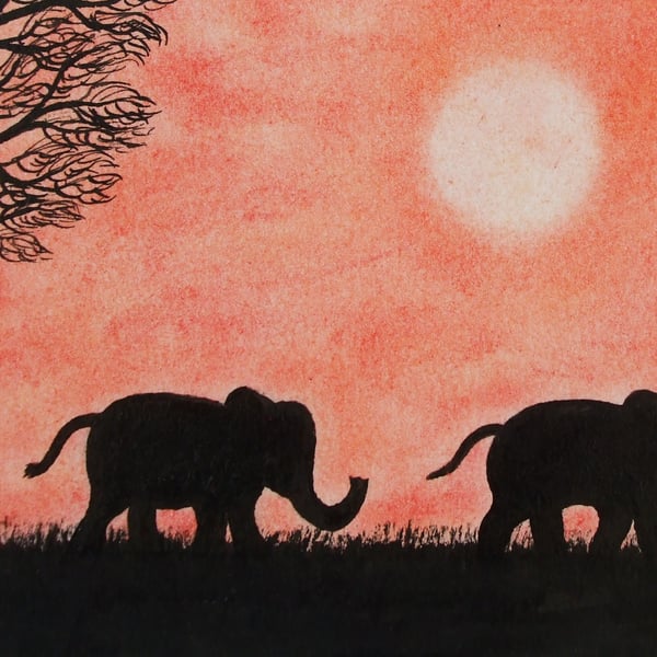 Elephant Card, Friend Art Card, Children Card Elephant, Blank Animal Card, Kids