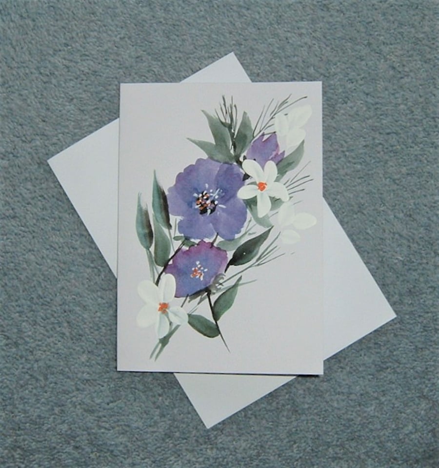 hand painted original art floral card ( ref F 529.J2 )