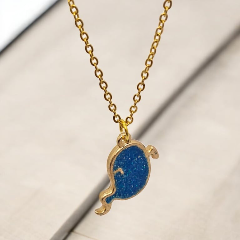 Ghost Necklace Gold Chain Halloween Necklace Blue Resin Jewellery 