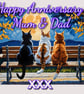 Happy Anniversary Mum & Dad Cats Moon Card A5