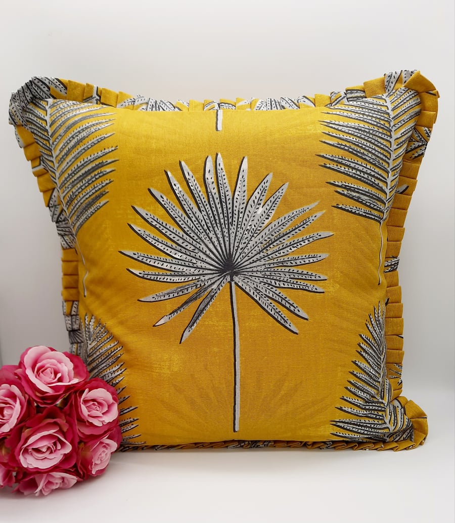  Vibrant Yellow botanical pleated cushion cover.  