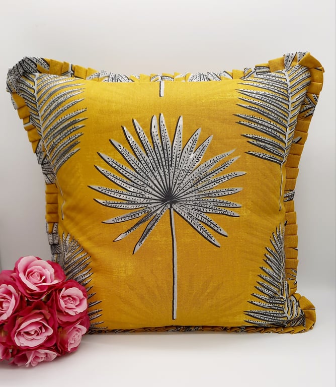 Vibrant Yellow botanical pleated cushion cover.  