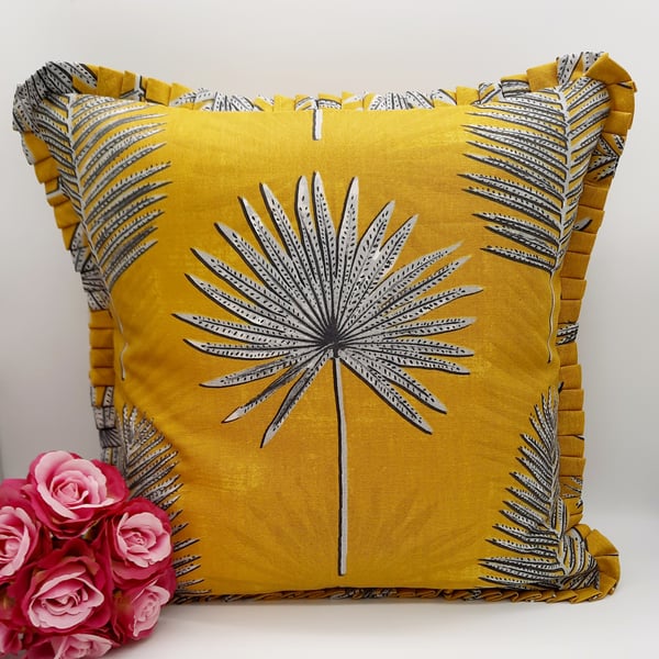  Vibrant Yellow botanical pleated cushion cover.  