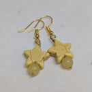 Yellow howlite star and round agate bead earrings with gold coloured ear wires 