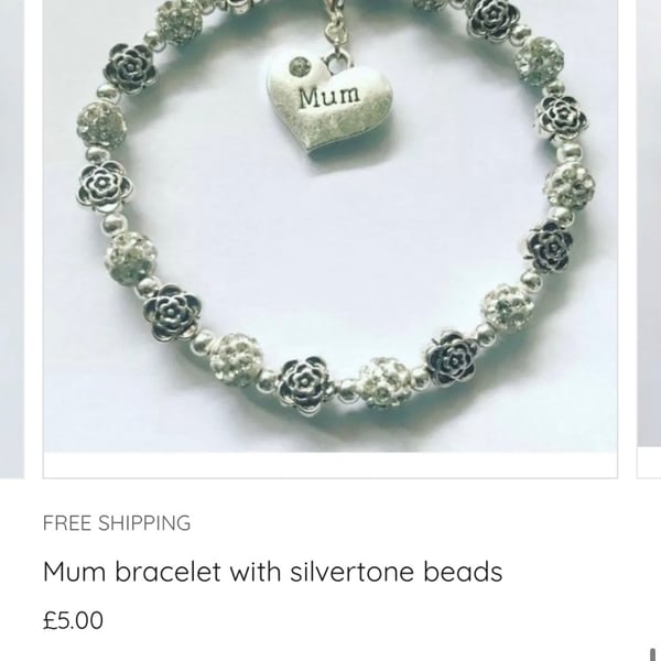 Mum flower spacer bead Shamballa stretch bracelet gift for mum