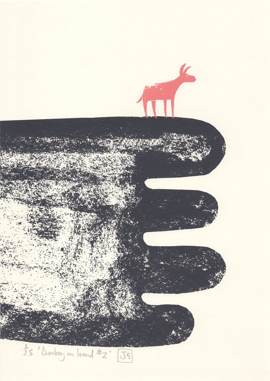 Donkey On Hand No.2 A4 two-colour screenprint
