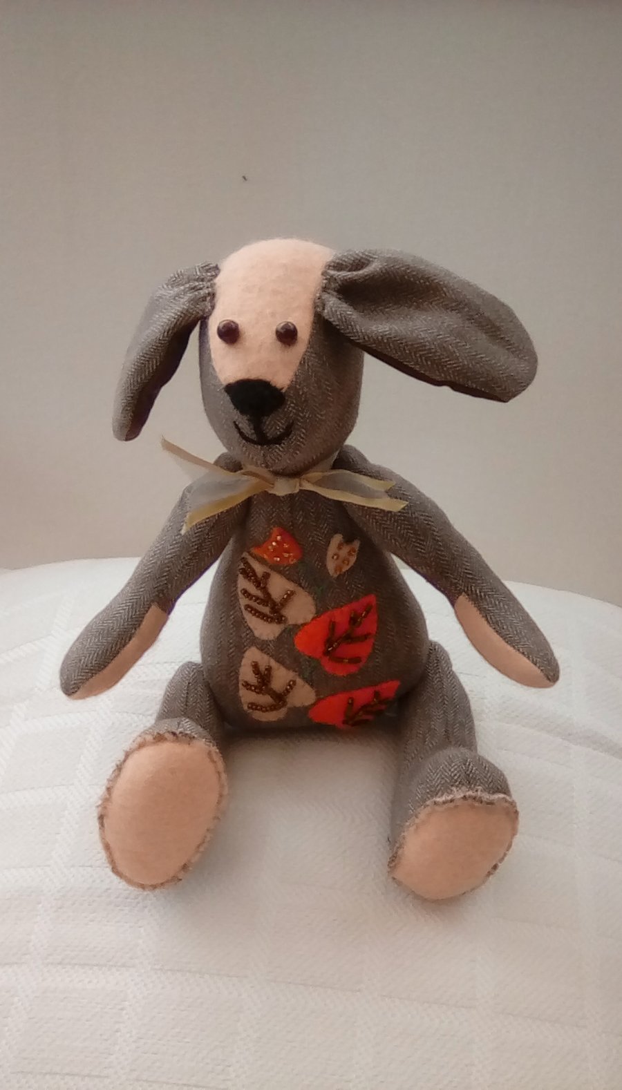 Fabric Dog, Tweed Dog, Dog Collectable, Felt Dog, Embroidered Animal