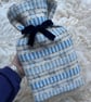 Mini Hotwater bottle - Blue & Grey stripe. Handwoven in Wales - Image 3