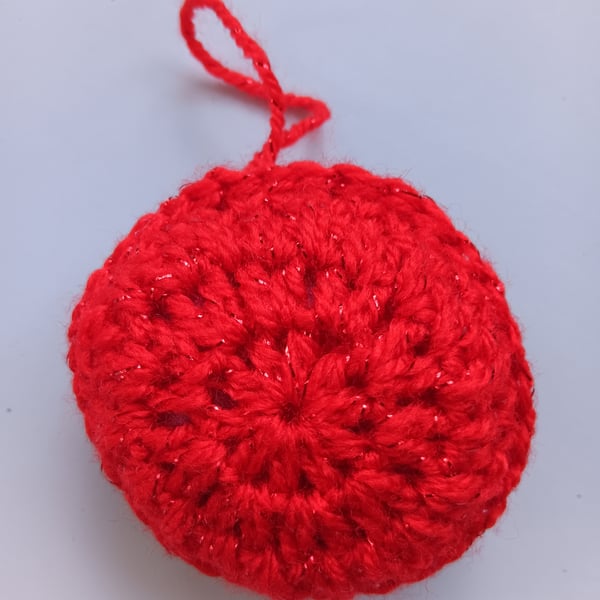Crochet Christmas Bauble (Red Glitter) - festive decoration