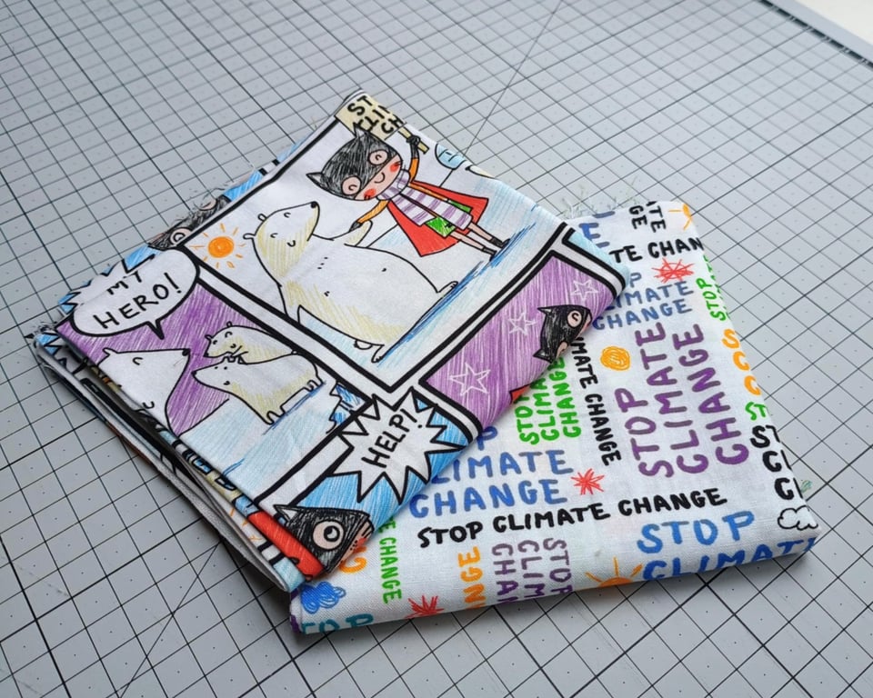 Quilting FQ - kids ECO theme quilting cotton - Climate Heroes and Eco messages