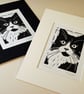 Black and White Cat - Tuxedo - Original Hand Pulled Linocut Print - Image 4