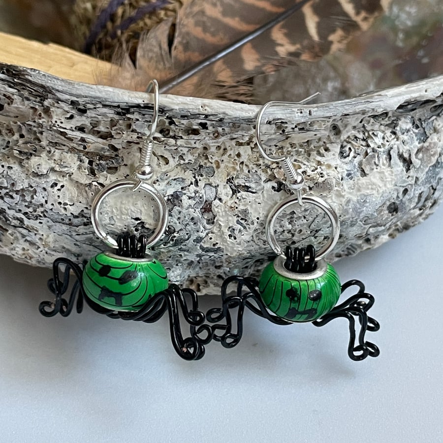 Franken Spider Green Halloween Novelty Earrings