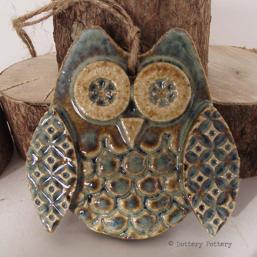 Ceramic owl hanging decoration Pottery owl ceramic bird
