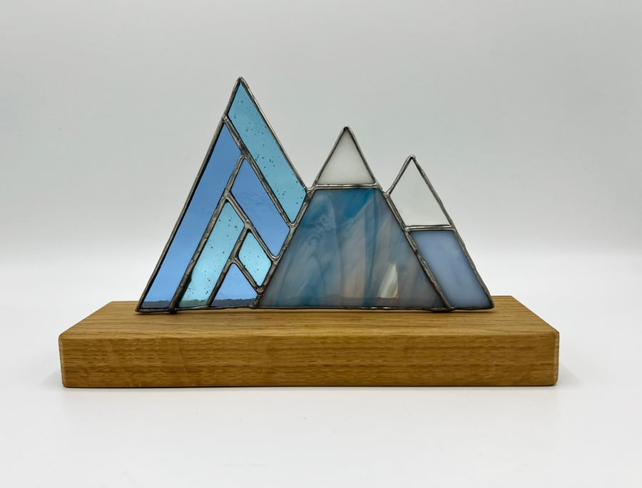 Stained Glass Mountains 3 peaks in pale blue - perfect Christmas gift