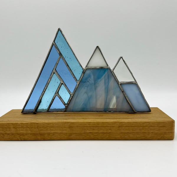 Stained Glass Mountains 3 peaks in pale blue - perfect Christmas gift