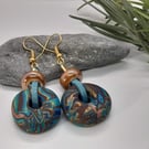 Statement earrings in brown, gold and turquoise 