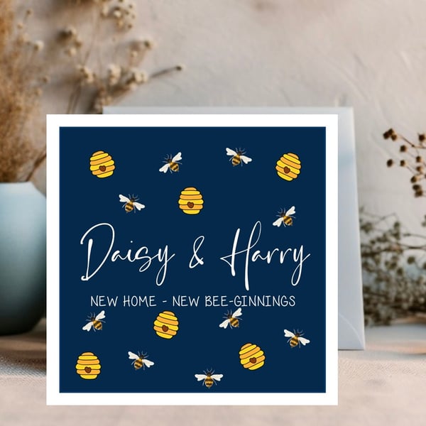 Bee New Home Card Personalised with names and dates