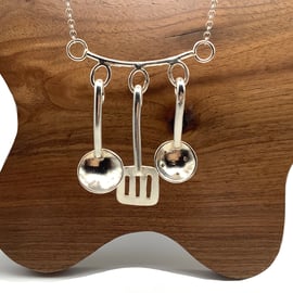 Sterling silver cooking utensils necklace