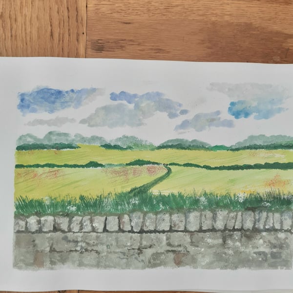 Farm wall counrty side watercolour painting 