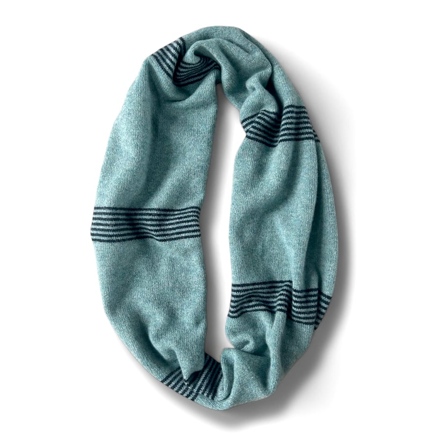 Duck Egg Infinity Scarf with Navy ticking stripe
