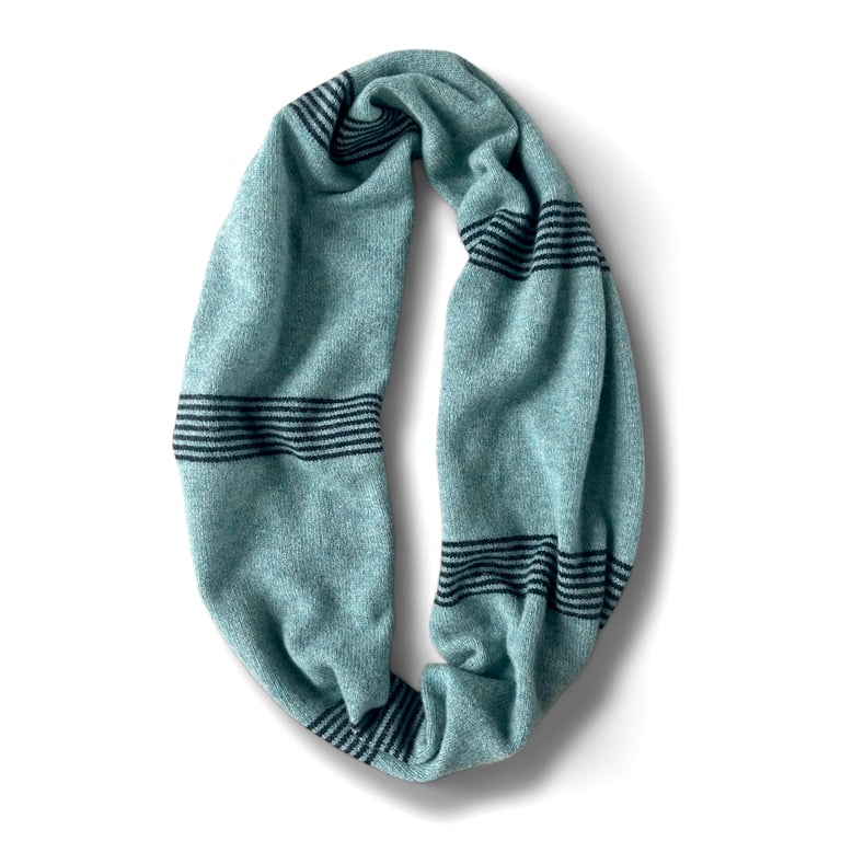 Duck Egg Infinity Scarf with Navy ticking stripe