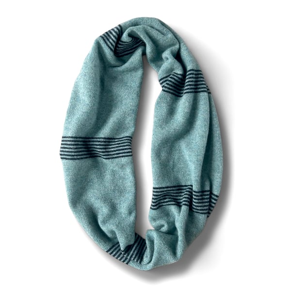 Duck Egg Infinity Scarf with Navy ticking stripe