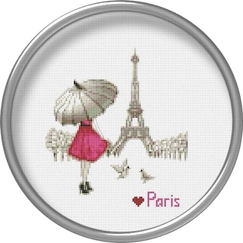 Cross stitch pattern Girl In Paris Eiffel Tower France PDF counted chart