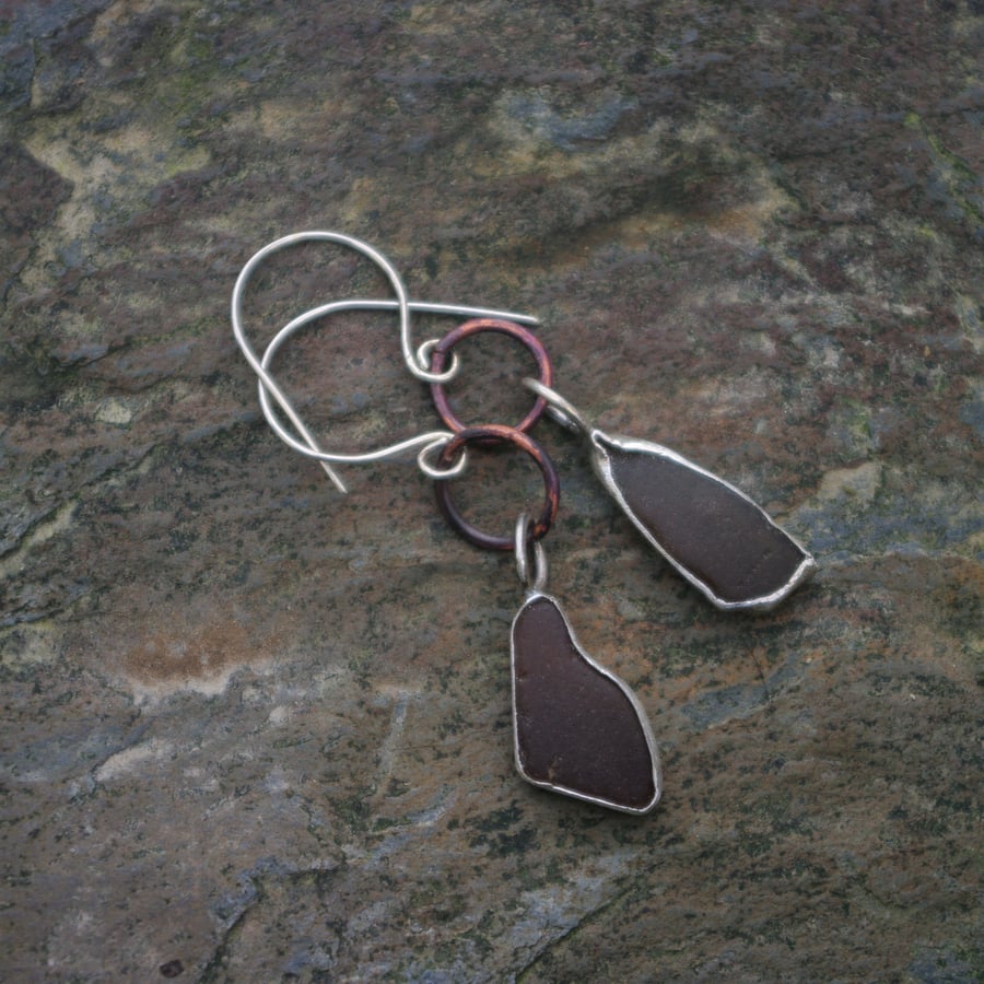 Welsh Sea Glass and Copper Earrings