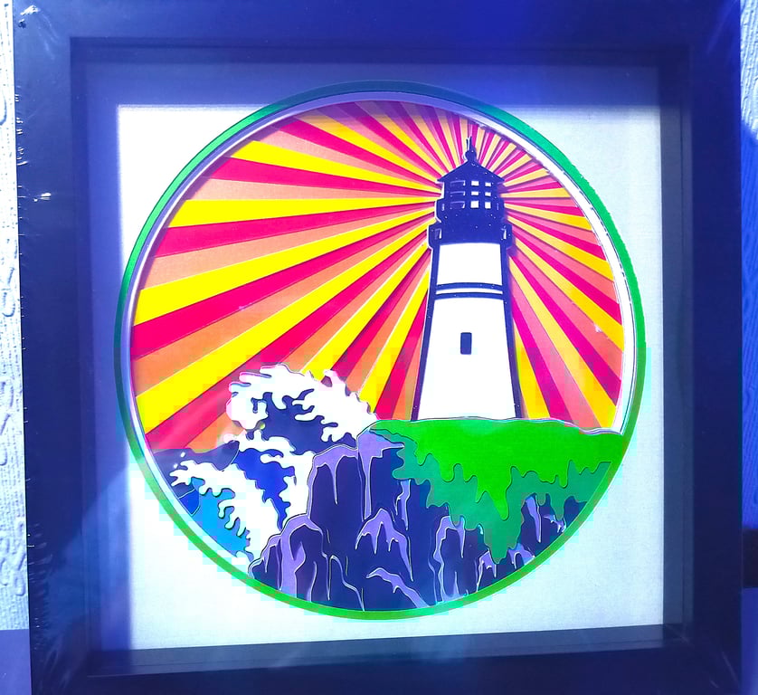 Colourful Lighthouse, 3D Decorative Wall Hanging, Shadow Art, Maritime Gift idea