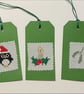 Five Large Cross-Stitch Christmas Gift Tags – Penguin, Bells and Baubles - Image 3