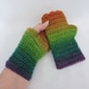 Fingerless Crochet Mitts Purple Teal Green Mustard Burnt Orange