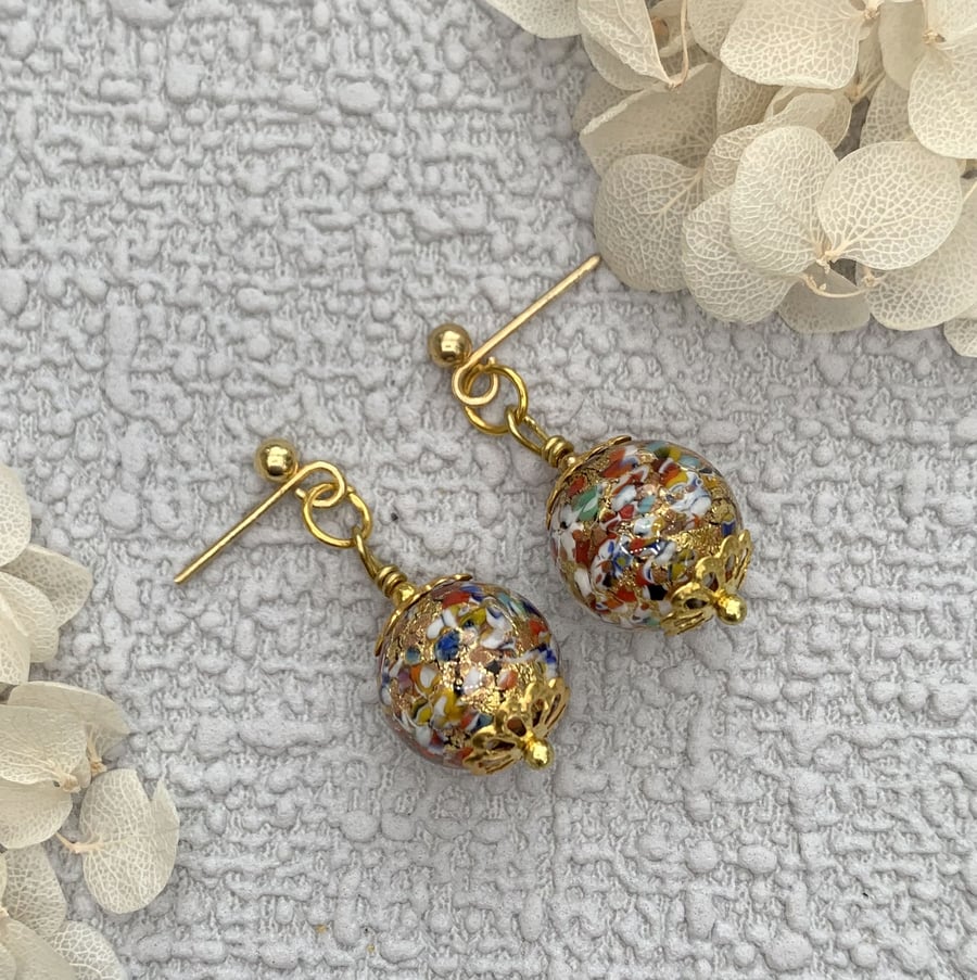 Venetian Murano Glass and Gold Drop Earrings